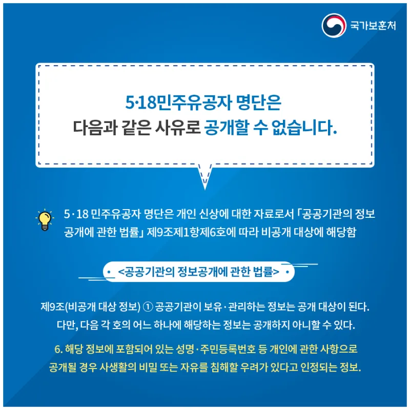 5.18 민주유공자 명단은 다음과 같은 사유로 공개할 수 없습니다