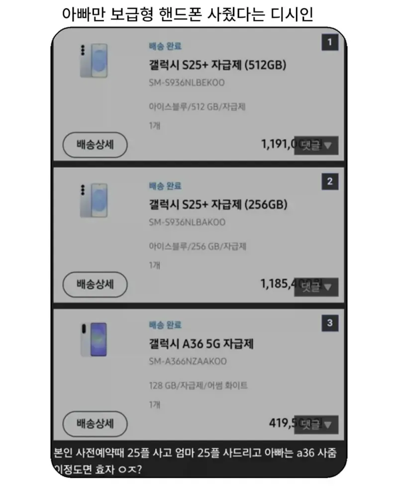 아빠만 보급형 핸드폰을 사 줌