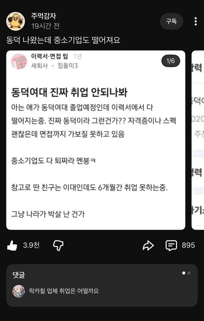 동덕 나왔는데 중소기업도 떨어져요